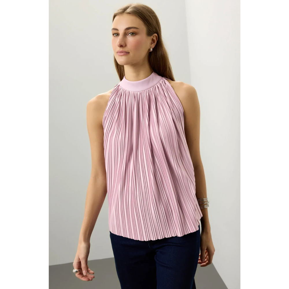 Copied - Atlein Mauve Plisse Top Ruched Long Sleeve Mock Neck Blouse Sz 8